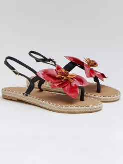 Zehensandalen in Schwarz/ Rot