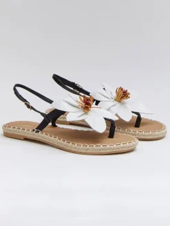 Zehensandalen in Schwarz/ Weiß