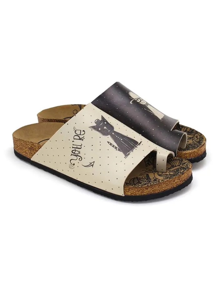 Zehentrenner in Schwarz/ Creme